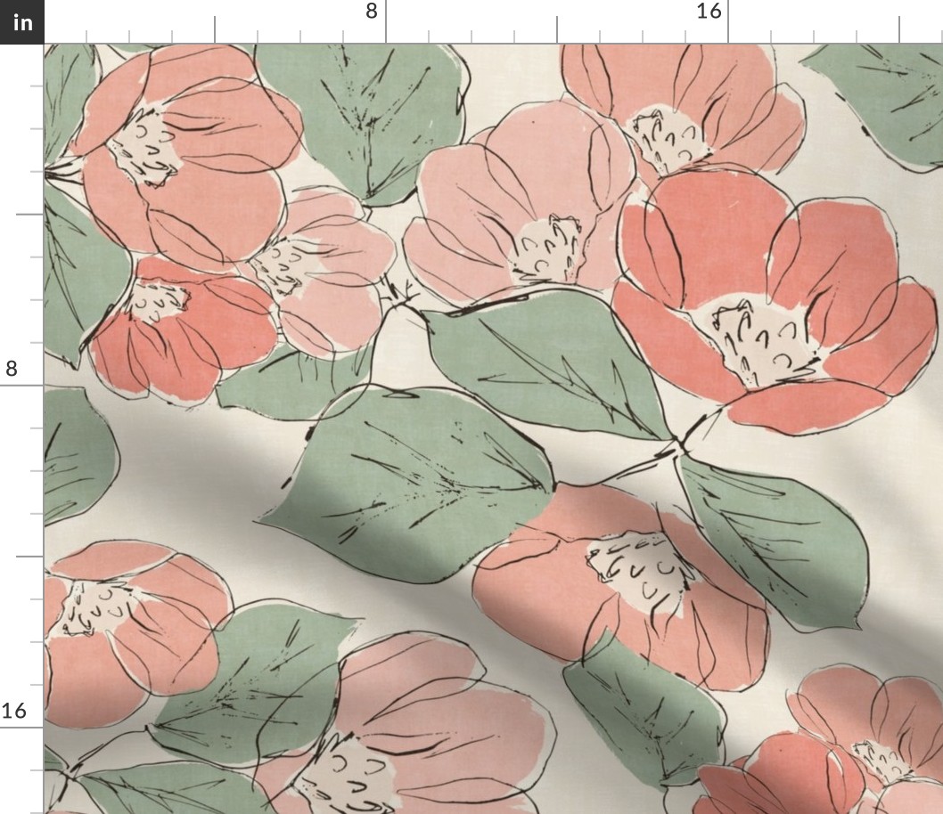 Jumbo Sketched Peony Florals (Mustard Pink and Green)(24")