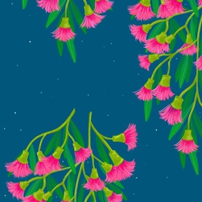 Eucalyptus Blooms | Pink Flowers | Deep Blue 