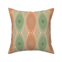 Psychedelic 1960s style Op Art Feathers in Peach and Sage Greens