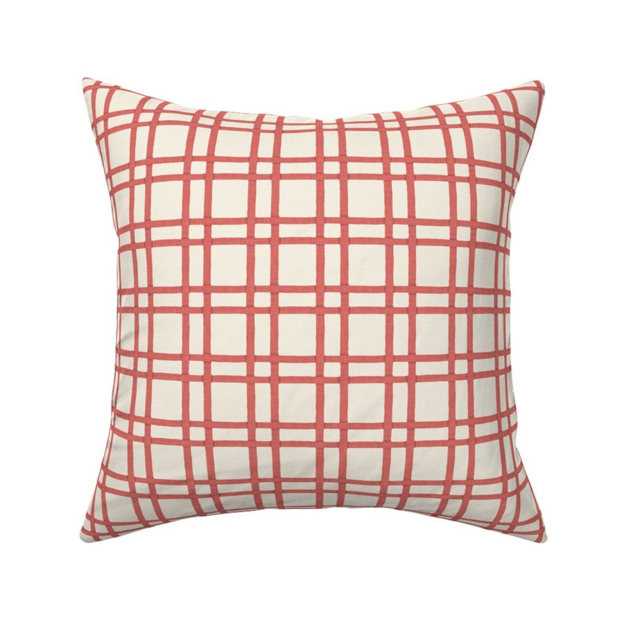 Rattan Plaid - Medium - Red - Linen Texture Effect - Coastal Calm