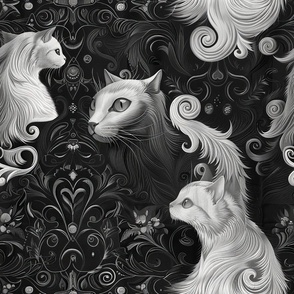 Elegant Gothic Cats in Black and White