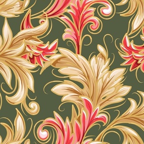 Rococo Bliss | Deep Sage + Cool Red + Cream + Gold