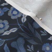 Dark Navy Blue Painted Floral - Art Nouveau - Medium