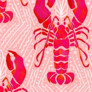 Watercolor Lobster hot pink red orange on light pink background Crustacean core | jumbo 