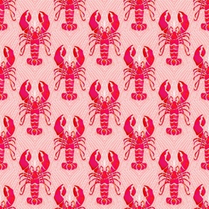 Watercolor Lobster hot pink red orange on light pink background Crustacean core | medium