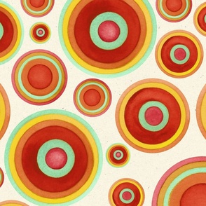 XL Scale // Painted Circles in Rust Red, Burnt Orange, Yellow, and Celadon Green 