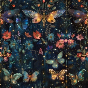Magical Fireflies Dragonflies and Butterflies Fantasy Fairy Floral Forest