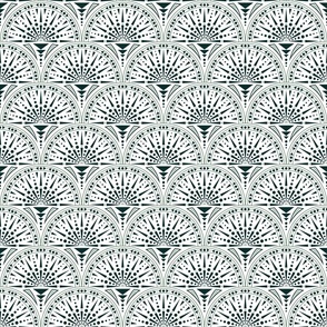 Vintage Glamour Art Deco - Arches with triangles and circles - Green on White BG