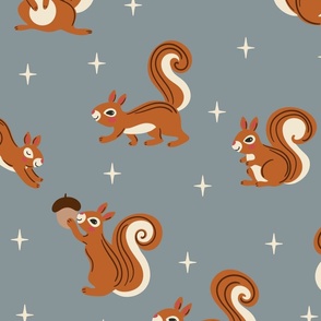 (L) Cute Squirrels on grey natural Christmas 