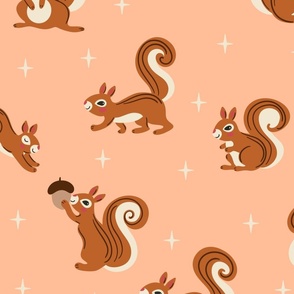 (L) Cute Squirrels on peach natural Christmas 