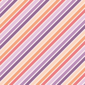 Retro Diagonal Stripes in purple, lavender, coral and peach fuzz (sm)