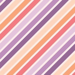 Retro Diagonal Stripes in purple, lavender, coral and peach fuzz (med)