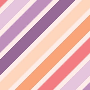 Retro Diagonal Stripes in purple, lavender, coral and peach fuzz (lg)