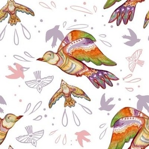 rainbow birds with pink and lavender 