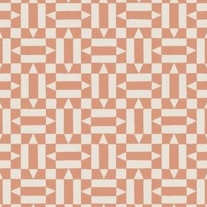 (S) Textured Geo Checker {Persimmon Muted Peach and Pearly White Cream} Earth Tone Patchwork