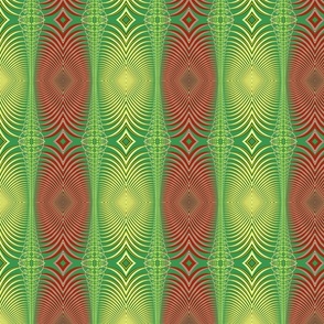 Psychedelic Feathers in Christmas Red and Green