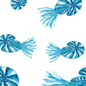 Deep Blue Ocean  monochrome - Shell Fish Large Scale BLUE No Texture