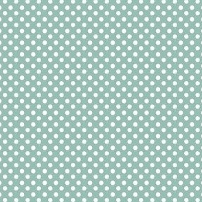 Dark teal blue with ivory polka dots