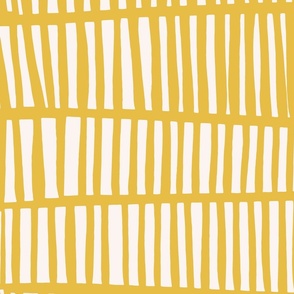 [LARGE] Yellow Mustard and Light Cream Beige Abstract Collage Stripes 