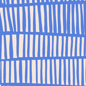 [LARGE] Cobalt Blue & Light Cream Beige Abstract Collage Stripes
