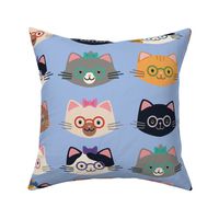 Smarty Cats on Periwinkle Light Blue - Large