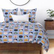 Smarty Cats on Periwinkle Light Blue - Large