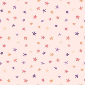 Retro Stars in purple, lavender, coral and peach fuzz on peachy cream (sm)