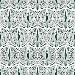 Vintage Glamour Art Deco - Cranes with triangles and circles - Green on White BG