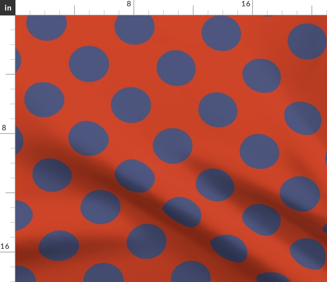 Medium polka dots blue on red