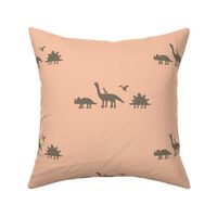 Dinosaur friendship horizontal stripe in gender neutral modern earth tones - small scale - orange apricot and grey