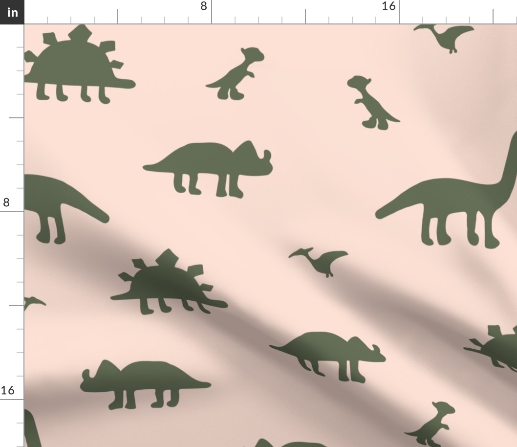 Dinosaurs in scatter print gender neutral modern earth tones - Pink and green