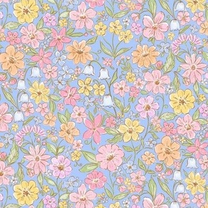 Blue Floral Ditsy, Summer Chintz, sky blue, Grand Millennial, Preppy, Summer Floral PF158e