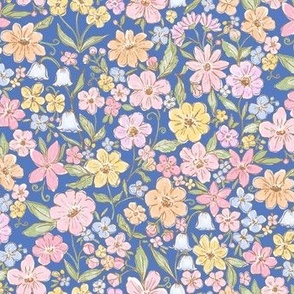 Pastel Floral Chintz, Deep Blue Summer Ditsy Floral PF158c