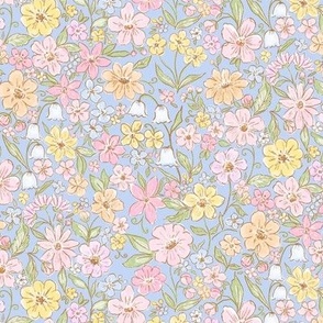 Pale Blue Chintz, Pastel Florals, Summer Ditsy Floral PF158d