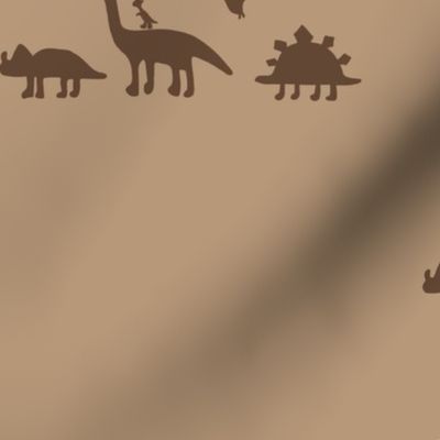 Dinosaur friendship horizontal stripe in gender neutral modern earth tones - small scale - light brown and dark brown