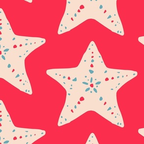 Nautical Starfish Hand Drawn Navy - (MEDIUM) - Eggshell White on Hot Pink