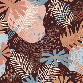 Boho Tropical Foliage - Brown, Beige, Gray
