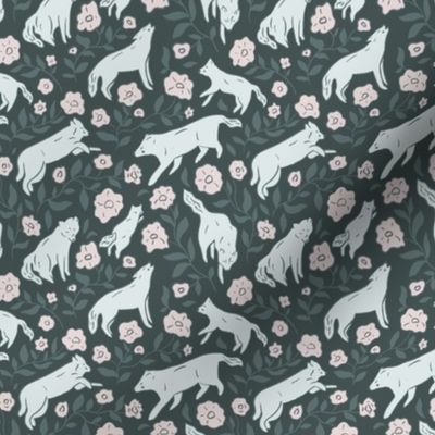 Wolves and Blooms on dark blue-01