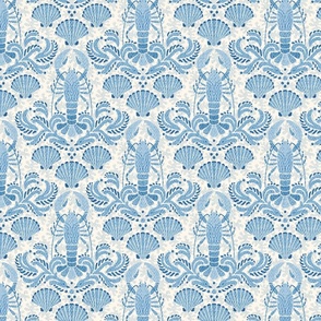 Lobster damask in sea blue -  small scale