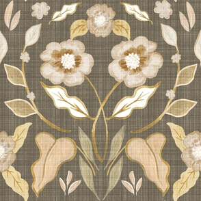 Textured Morris Style Floral in Muted Brown and Beige - large size