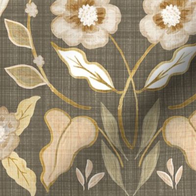 Textured Morris Style Floral in Neutral Brown and Tan - medium size