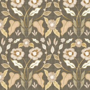 Textured Morris Style Floral in Neutral Brown and Tan - medium size