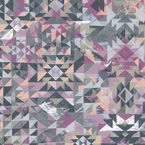 intangible mirage abstract hand drawn diamond facet checker cheater quilt PLUM GREY PEACH