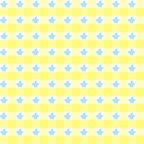 Sunshine Gingham with Blue Flowers