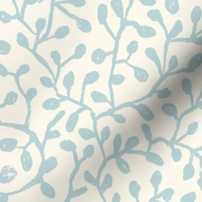 Coastal charm block print vining kelp bulb pod light blue on cream white blender