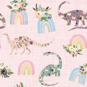 6" Blush floral patchwork Dinos and watercolor rainbows