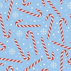 Small / Christmas Candy Canes Red and White Tossed on Blue