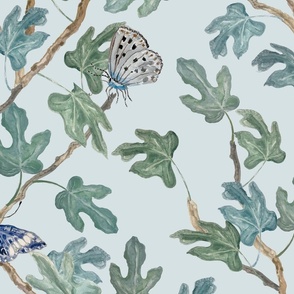 Eloise, Fig Leaves and Butterflies, Soft Sky Blue