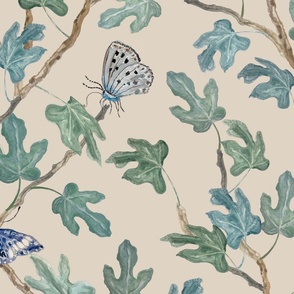 Eloise, Fig Leaves and Butterflies, Coordinates with Sherwin Williams Natural Linen