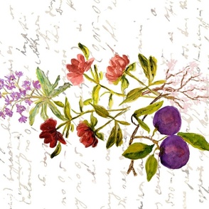 Vintage Florals & Fruit, Old Script, Hand-Painted